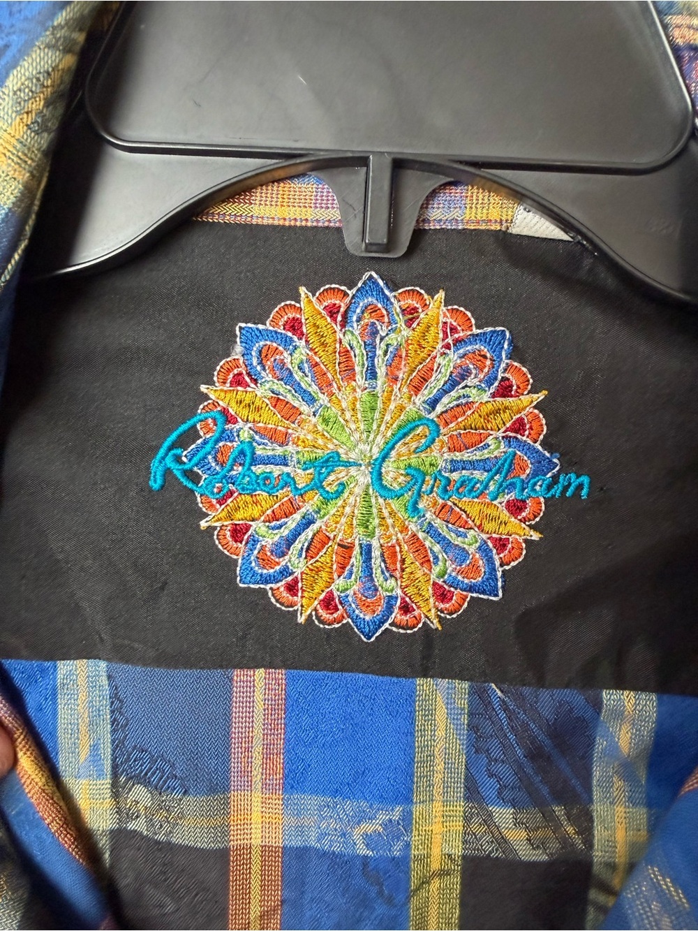 Robert Graham Men 2XL long-sleeve buttondown shirt blue and yellow plaid pattern - Picture 2 of 9